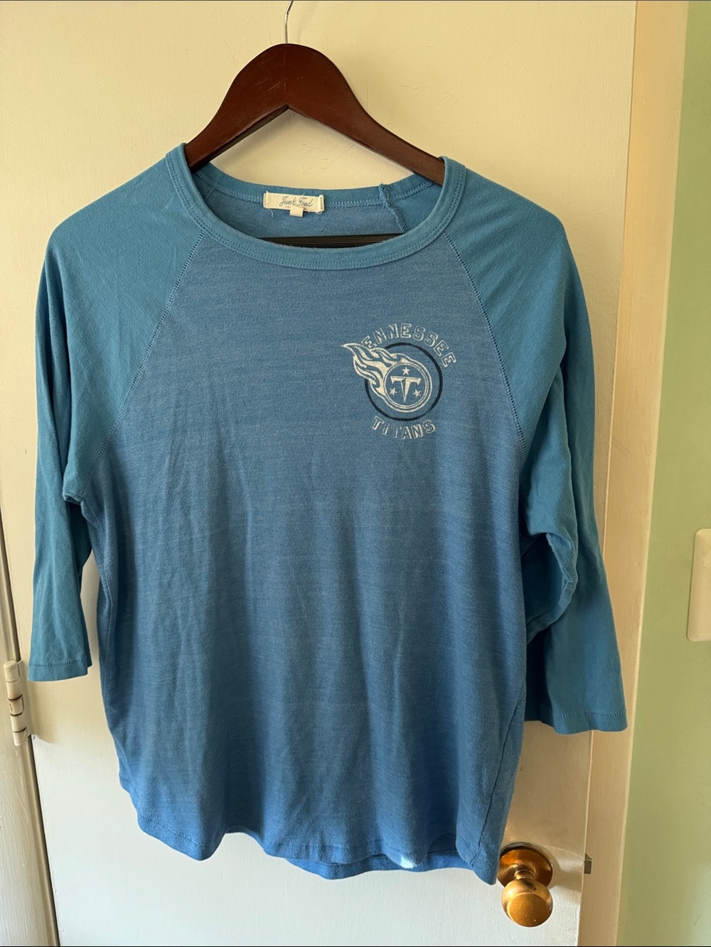 Junk Food Clothing Blue Raglan Tennessee Titans Long Sleeve Shirt